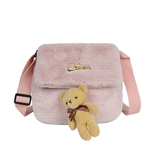 

Women's Bags Faux Fur Crossbody Bag Buttons Daily Outdoor Baguette Bag White Black Blushing Pink Khaki