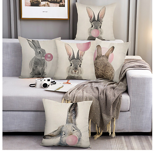 

Happy Easter Cushion Cover 5PCS Linen Soft Decorative Square Throw Pillow Cover Cushion Case Pillowcasefor Sofa Bedroom 45 x 45 cm (18 x 18 Inch) Superior Quality Mashine Washable