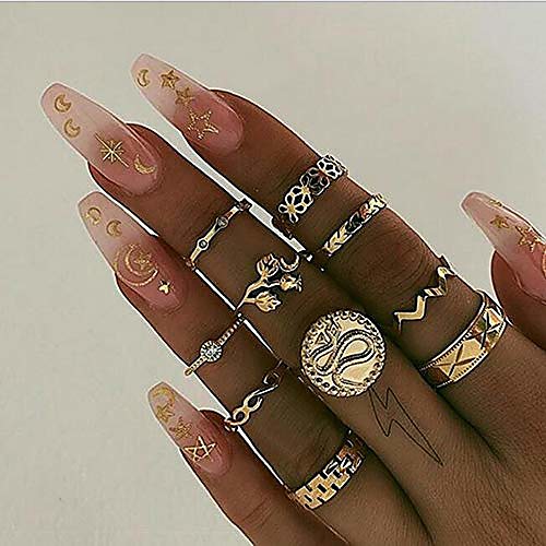 

10 piece boho rings set vintage rhinestones statement gold rings set festive jewelry rings ladies bohemian rings set knuckle rings tribal accessory for women (style 9)