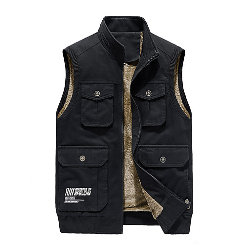 

Men's Hiking Vest / Gilet Fishing Vest Hiking Fleece Vest Winter Outdoor Solid Color Lightweight Breathable Quick Dry Warm Top Cotton Hunting Fishing Climbing Light Yellow Black Army Green Khaki