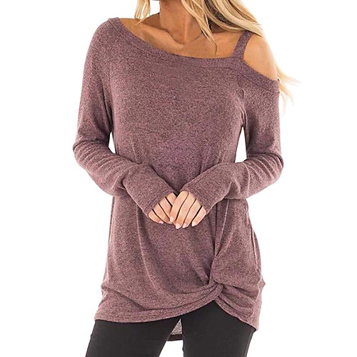 

Women's Plus Size Blouse Shirt Plain Long Sleeve Patchwork Asymmetric Knotted Off Shoulder Tops Basic Sexy Basic Top Black Purple Wine