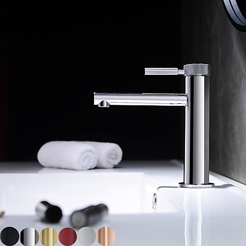 

Bathroom Sink Faucet - Chrome / Brushed Gold / Painted Finishes Centerset Single Handle One Hole Bath Mixer Taps Deck Mounted Vessel Vanity Basin Faucet with Cold and Hot Water