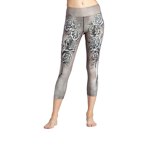 

Women's Casual Yoga Comfort Daily Gym Leggings Pants Graphic Flower Calf-Length Print Light gray