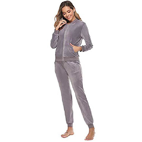 

women tracksuits velour 2 piece sweatsuit top and bottom casual loungewear joggers set grey