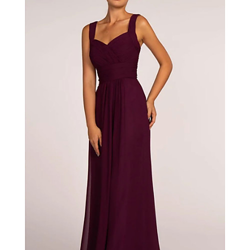 

A-Line Square Neck Floor Length Chiffon Bridesmaid Dress with Ruching