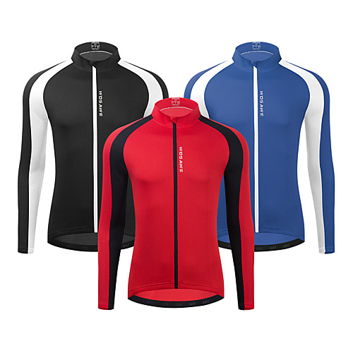

WOSAWE Men's Long Sleeve Cycling Jersey Black Sky Blue Rose Red Patchwork Bike Jacket Top Breathable Quick Dry Reflective Strips Sports Clothing Apparel / Athleisure / Sweat-wicking