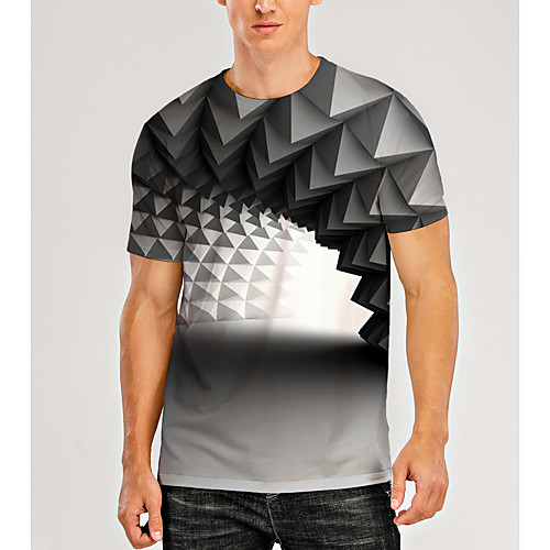 

Men's T shirt 3D Print Graphic Optical Illusion 3D Print Short Sleeve Daily Tops Casual Gray / White
