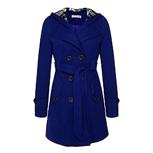 

women's double breasted hooded fleece belted winter long trench jackets coat