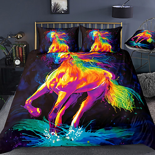 

3D Colorful Horse 3-Piece Duvet Cover Set Hotel Bedding Sets Comforter Cover with Soft Lightweight Microfiber For Holiday Decoration(Include 1 Duvet Cover and 1or 2 Pillowcases)