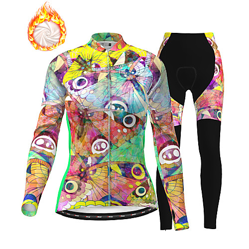 

21Grams Women's Long Sleeve Cycling Jersey with Tights Winter Fleece Green / Yellow Bike Thermal Warm Fleece Lining Breathable Warm Quick Dry Sports Printed Mountain Bike MTB Road Bike Cycling