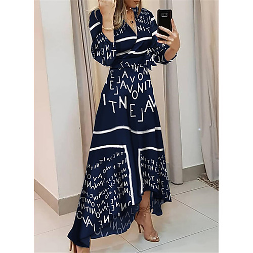 

Women's Swing Dress Maxi long Dress Blue 3/4 Length Sleeve Floral Print Patchwork Print Summer V Neck Elegant vacation dresses 2021 S M L XL XXL 3XL