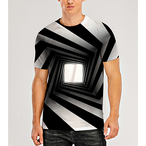 

Men's T shirt 3D Print Graphic Optical Illusion 3D Print Short Sleeve Daily Tops Casual Black / White