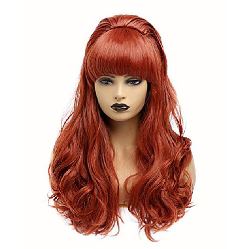 

long curly wavy full head halloween copper red wigs for women cosplay costume party wig with fringe for 70s