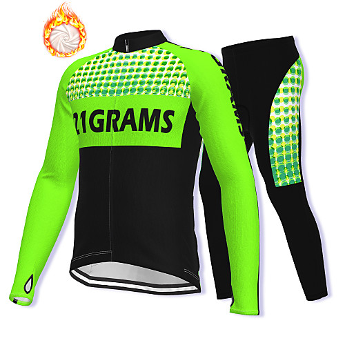 

21Grams Men's Long Sleeve Cycling Jacket with Pants Winter Fleece Spandex Green Bike Fleece Lining Warm Sports Graphic Mountain Bike MTB Road Bike Cycling Clothing Apparel / Stretchy / Athleisure