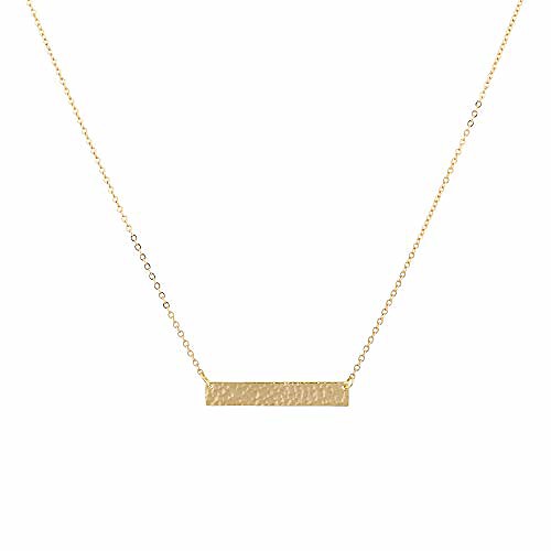 

bar necklaces for women gold, hammered dainty bar pendant necklace simple necklaces 14k gold plated for jewelry gift
