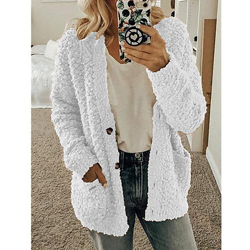 

Women's Solid Colored Basic Fall & Winter Sweater Coat Long Going out Long Sleeve Cotton Coat Tops White