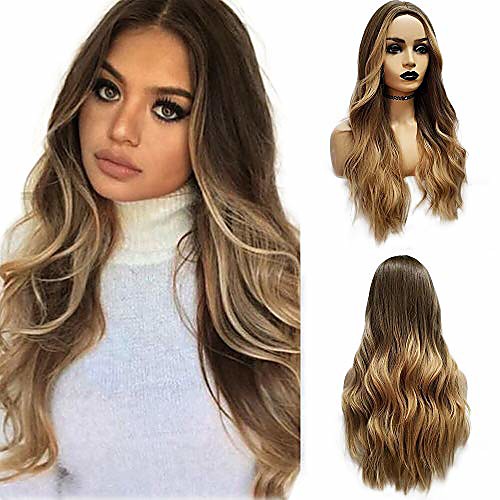 

long wavy brown ombre blonde wigs cosplay party wig for black women afro high temperature fiber synthetic hair wigs