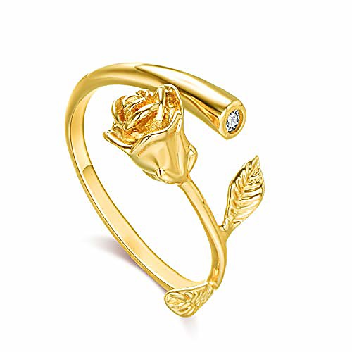 

rose women girls open ring jewelry gold plated with cubic zirconia ajustable rose flower ring for female best gift for valentine mother's day birthday (3 colors)