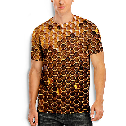 

Men's T shirt 3D Print Graphic Optical Illusion 3D Print Short Sleeve Daily Tops Yellow