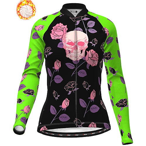 

21Grams Women's Long Sleeve Cycling Jersey Winter Fleece Polyester Yellow Red Blue Skull Floral Botanical Christmas Bike Jersey Top Mountain Bike MTB Road Bike Cycling Fleece Lining Warm Quick Dry