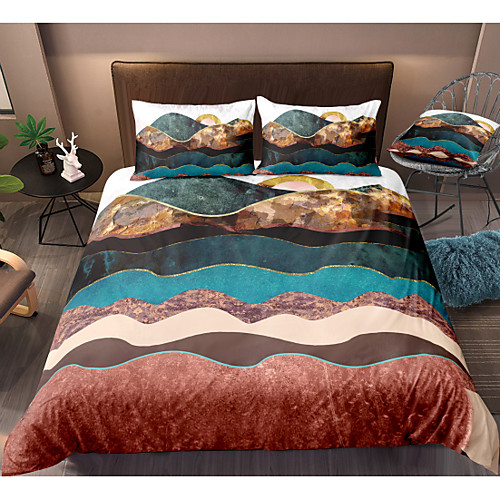 

Mountain Landscape 3-Piece Duvet Cover Set Hotel Bedding Sets Comforter Cover with Soft Lightweight Microfiber, Include 1 Duvet Cover, 2 Pillowcases for Double/Queen/King(1 Pillowcase for Twin/Single)