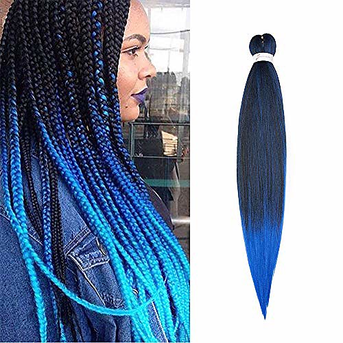 

26 inch easy braids professional pre-stretched synthetic hair for braiding hot water setting ombre crochet braids hair extensions - natural black & blue