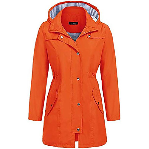 

womens rain coat lightweight hooded long raincoat outdoor breathable rain jackets waterproof trench jackets orange