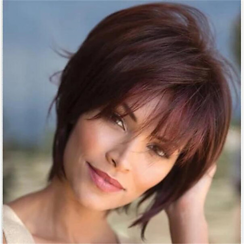 

Synthetic Wig Natural Straight Bob Wig Short Dark Brown Synthetic Hair Women's Soft Classic Dark Brown