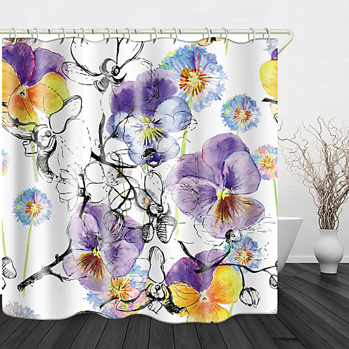 

Beautiful Watercolor flowers Print Waterproof Fabric Shower Curtain for Bathroom Home Decor Covered Bathtub Curtains Liner Includes with Hooks
