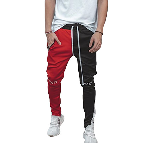 

Men's Sports & Outdoors Sporty Breathable Fitness Gym Jogger Pants Pants Letter Full Length Sporty Patchwork Drawstring Red Green Gray