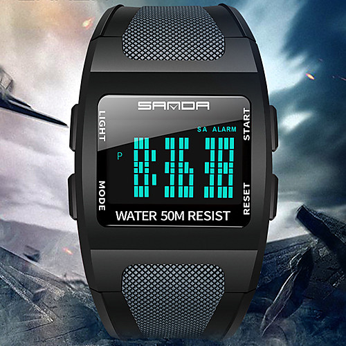 

SANDA Men's Digital Watch Digital Digital Sporty Tonneau Outdoor Water Resistant / Waterproof Calendar / date / day Luminous / One Year / Silicone