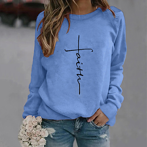 

Women's Pullover Sweatshirt Graphic Text Letter Daily Sports Casual Hoodies Sweatshirts Black Blue Red