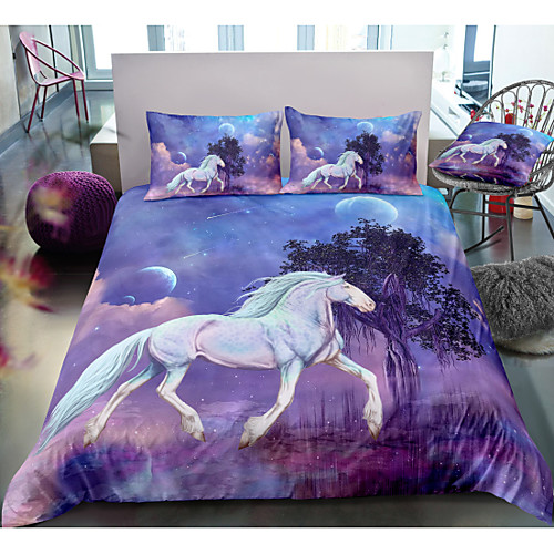 

3D Horse Print 3-Piece Duvet Cover Set Hotel Bedding Sets Comforter Cover with Soft Lightweight Microfiber, Include 1 Duvet Cover, 2 Pillowcases for Double/Queen/King(1 Pillowcase for Twin/Single)