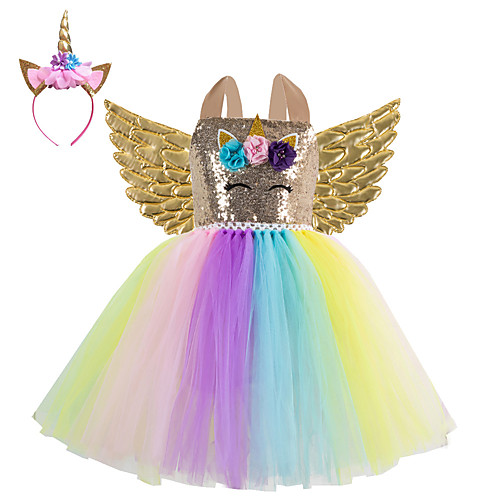 

Unicorn Cosplay Costume Wings Costume Girls' Movie Cosplay Retro Tutus Golden Dress Wings Headwear Christmas Halloween Carnival Polyester / Cotton Polyester