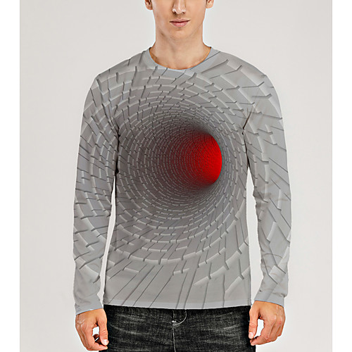 

Men's T shirt 3D Print Graphic Optical Illusion 3D Print Long Sleeve Daily Tops Casual Light gray