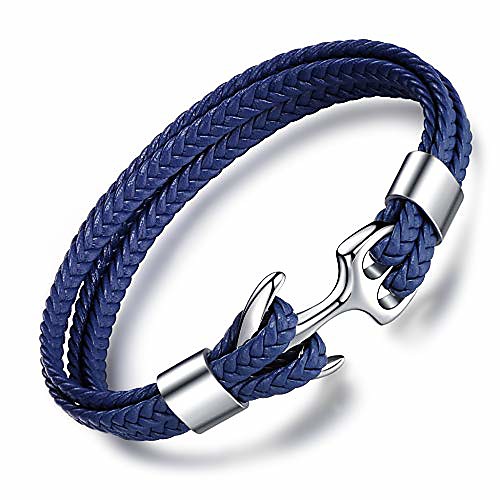 

men's handmade leather bracelet multilayer vintage anchor bracelet cuff wrap rope wristband with gift box