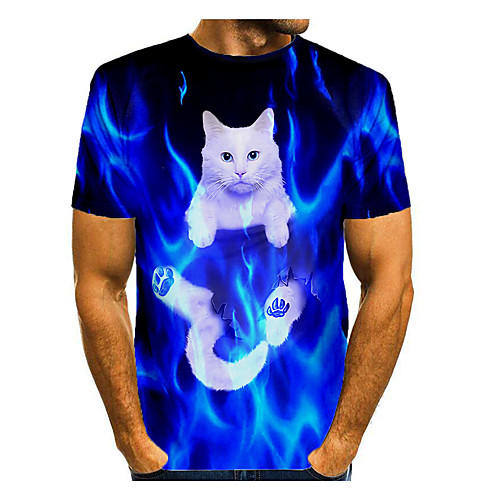 

Men's T shirt 3D Print Graphic 3D Animal Print Short Sleeve Daily Tops Casual Blue