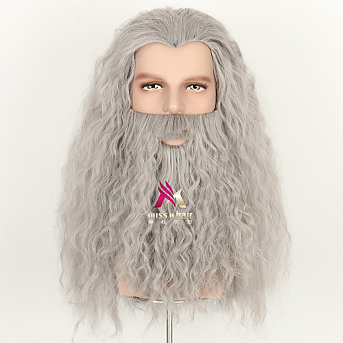 

Synthetic Wig Gandalf The Lord of the Rings Hobbits Curly Asymmetrical Wig Medium Length Grey White Synthetic Hair 22 inch Men's Cosplay Creative White Gray