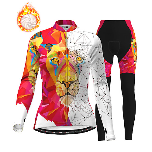 

21Grams Women's Long Sleeve Cycling Jersey with Tights Winter Fleece Polyester White Animal Bike Clothing Suit Thermal Warm Fleece Lining Breathable 3D Pad Warm Sports Printed Mountain Bike MTB Road