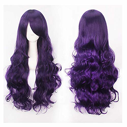 

32 long curly purple full hair wig with fringe bangs anime cosplay halloween costume party synthetic wigs for women girls