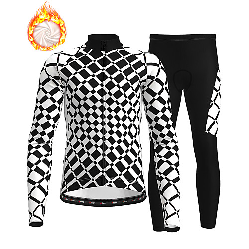 

21Grams Men's Long Sleeve Cycling Jersey with Tights Winter Fleece BlackWhite Bike Thermal Warm Fleece Lining Breathable Warm Quick Dry Sports Graphic Mountain Bike MTB Road Bike Cycling Clothing