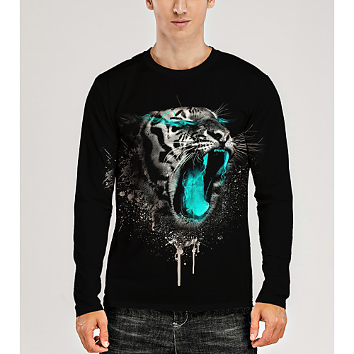 

Men's T shirt 3D Print Graphic 3D Animal Print Long Sleeve Daily Tops Casual Black