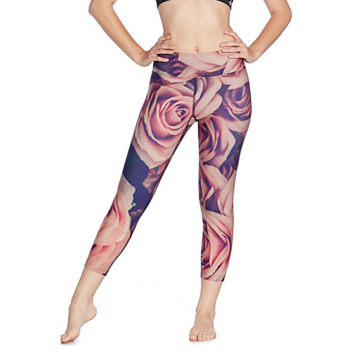 

Women's Basic Yoga Comfort Daily Yoga Leggings Pants Flower Calf-Length Patchwork Print Khaki