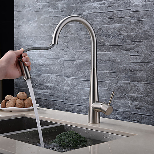 

Watermark Certificate, Single Handle Kitchen Faucet, Brushed Nickel One Hole Pull Out/Widespread, Brasss Kitchen Sink Faucet with Supply Lines