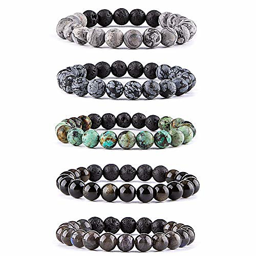 

lava rock stone essential oil diffuser bracelet - natural semi precious gemstone beads healing crystal bracelet(#3 set of 5)