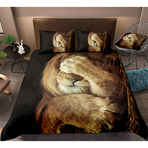 

3D Lion Print 3-Piece Duvet Cover Set Hotel Bedding Sets Comforter Cover with Soft Lightweight Microfiber, Include 1 Duvet Cover, 2 Pillowcases for Double/Queen/King(1 Pillowcase for Twin/Single)