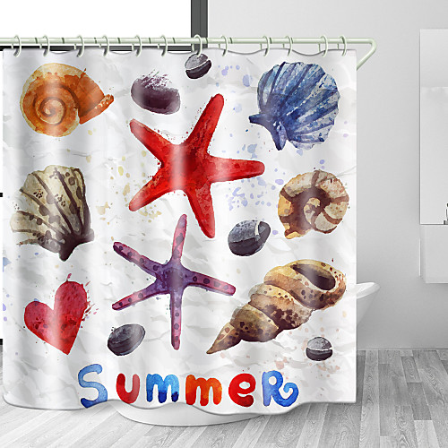 

Painting Seashell Starfish Print Waterproof Fabric Shower Curtain for Bathroom Home Decor Covered Bathtub Curtains Liner Includes with Hooks