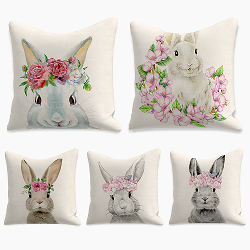 

Happy Easter Cushion Cover 5PCS Linen Soft Decorative Square Throw Pillow Cover Cushion Case Pillowcasefor Sofa Bedroom 45 x 45 cm (18 x 18 Inch) Superior Quality Mashine Washable