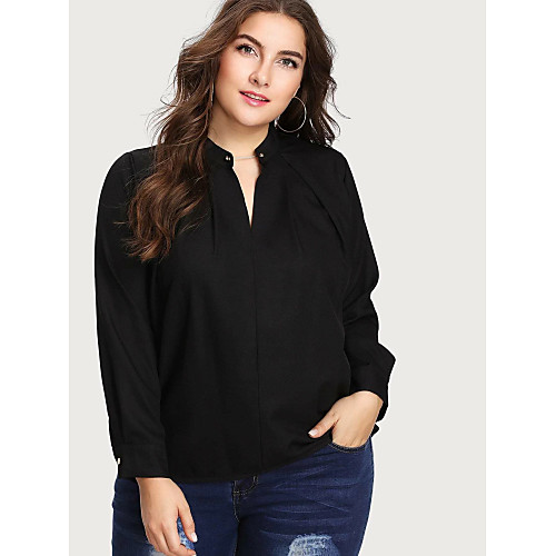 

Women's Plus Size Plain Blouse Shirt Large Size V Neck Long Sleeve Tops Big Size