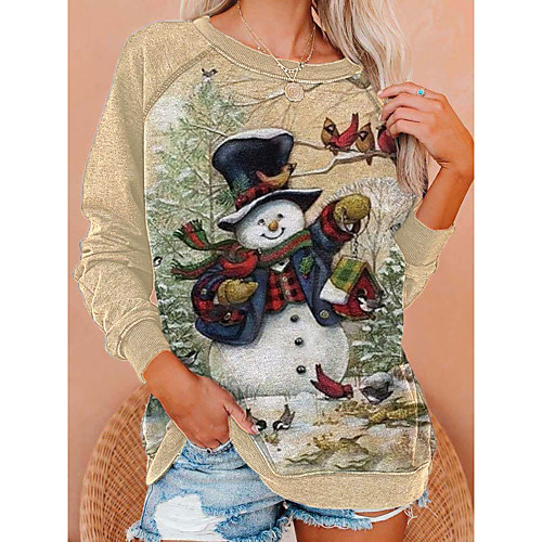 

Women's Stylish Christmas Geometric Women's Hoodies Long Sleeve Sweater Cardigans Crew Neck Fall Khaki